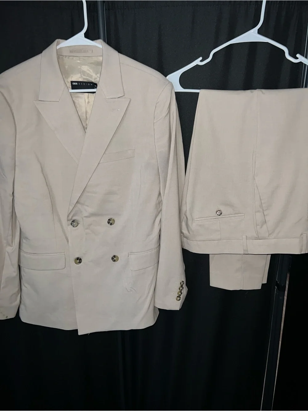 ASOS Beige Double-Breasted Suit Jacket and Pants